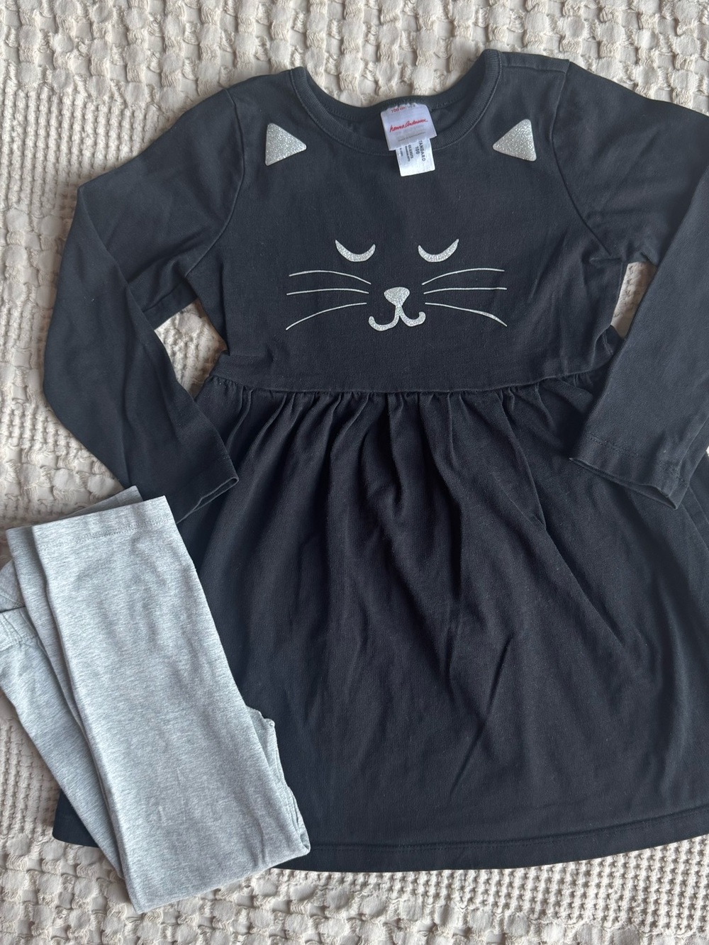 Hanna Andersson Black Cat Face Dress with Gray Gap Leggings